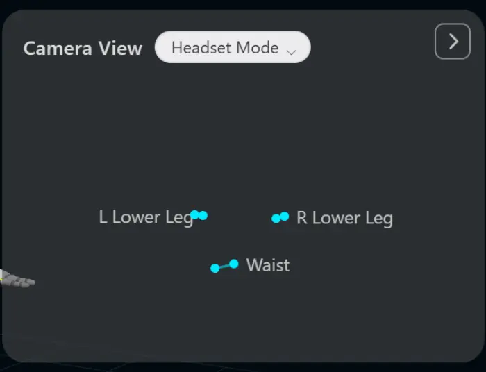 Headset Mode Camera View, cropped as one contiguous native-scale panel from the app screen; points are scripted, no live camera or calibration implied.